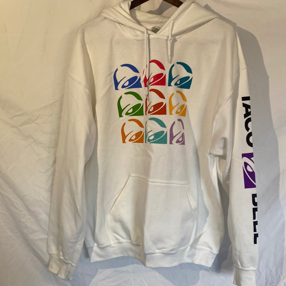 Taco Bell Graphic Hoodie Size Large White Logo Multicolor